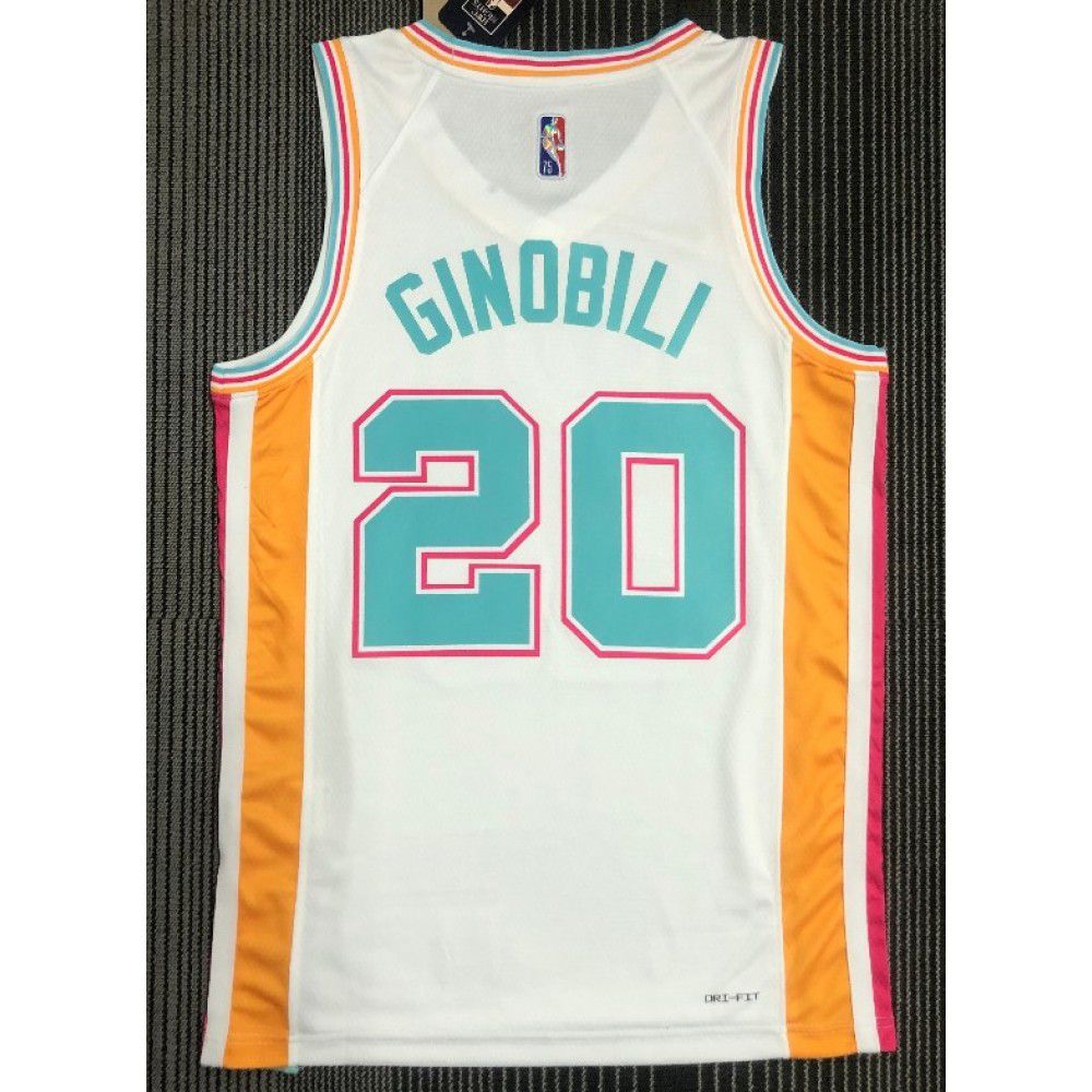 Men's San Antonio Spurs Manu Ginobili #20 White 2021/22 Swingman Jersey - City Edition-Pro Kit Vault | Brand New 26/27 Sports Jerseys